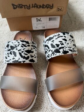 Dirty Laundry Platform Slide Sandals Women 7.5 Black White Speckled